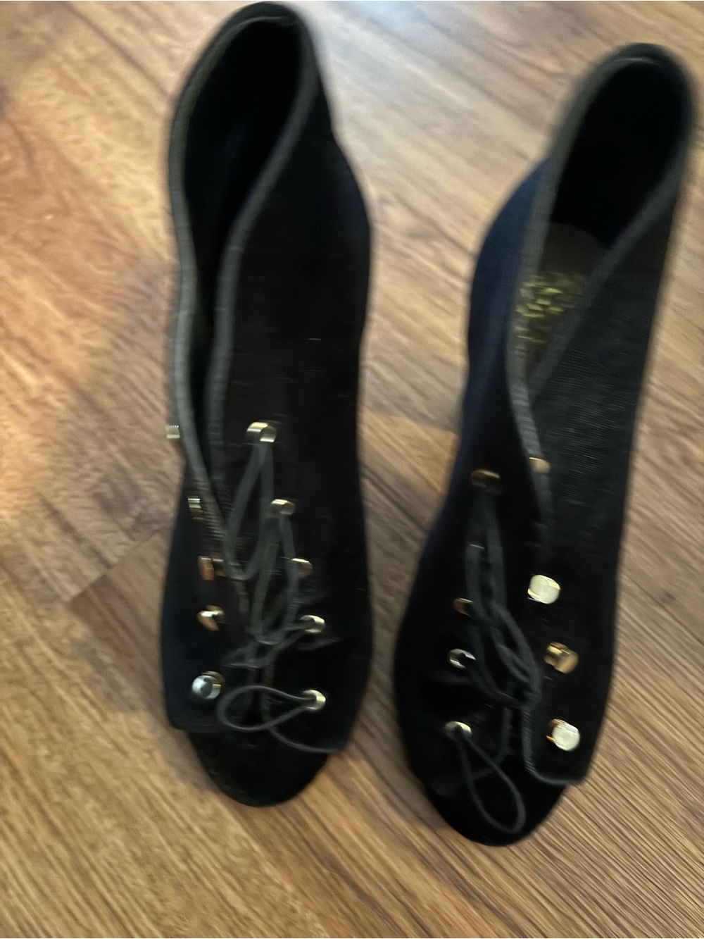 Vince Camino Black Lace-Up Peep Toe Women's Booties
